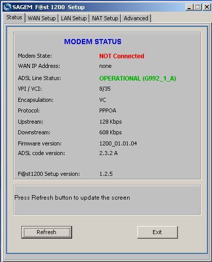 Sagem 1200 - Modem Status