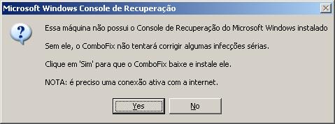 Janela de Aviso e Opções do Sistema Antivirus Combofix Janela de Aviso e Opções do Sistema Antivirus Combofix