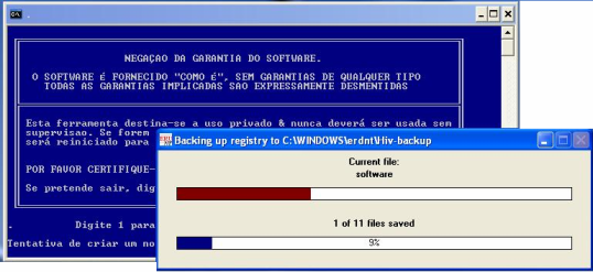 Janela de BackUp do Sistema Antivirus Combofix 